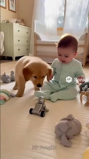 Puppy Reacts to Baby’s Toy Robot Playtime! 🐶👶 #shorts #dogsavesbaby #viralvideo