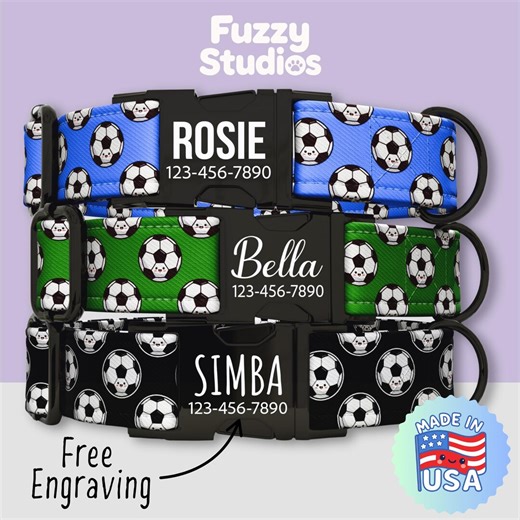 Cute Soccer Dog Collar Personalized, Sports Soccer Ball Pet Collar and Leash Set, Metal Buckle, Free Engraving (FS-60) - Etsy