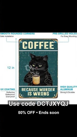 Vintage Metal Tin Sign Funny Sarcastic Party Wall Art Decor Signs Cat Metal Sign - Retro Coffee…