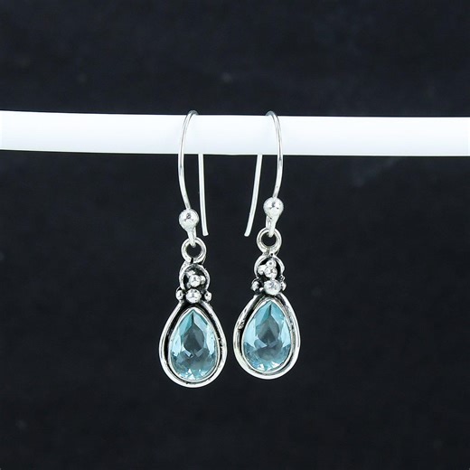 Aquamarine Teardrop Dangle Earrings: Sterling Silver Gemstone - Etsy