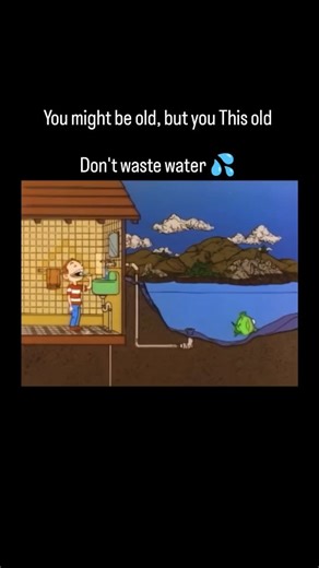 ready for brain rot on Instagram: "Don't waste water 💦 Sesame Street's Water Conservation segment is a short animated lesson created to help young viewers understand why saving water is important. It takes a simple daily habit and turns it into a clear cause and effect story. The tone is gentle, friendly, and easy for kids to connect with. The story follows Frank the Fish, who lives in a pond connected to a nearby house. Inside the house, a boy leaves the faucet running while brushing his teeth