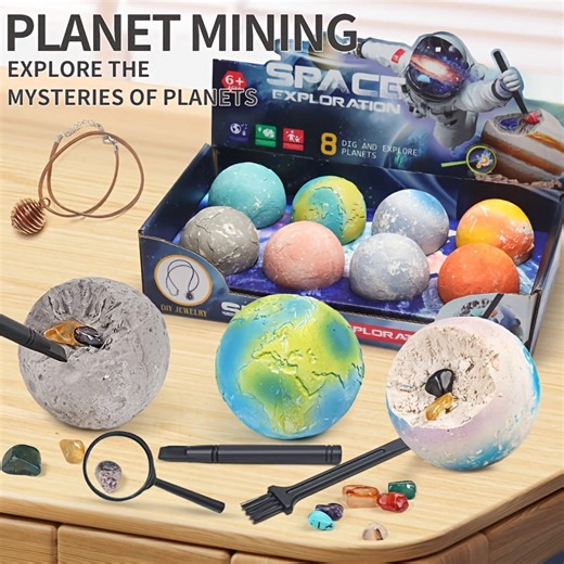 8 Planet Gem Digging Kit, Christmas gifts for children, Dig 8 Planets to Find 25-30 Gems and Explore the Solar System, Science STEM Activity - Educational Gift, Suitable for Boys and Girls Ages 6