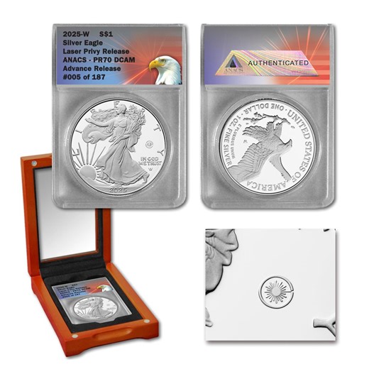 2025 PR70 DCAM ANACS Advance Release LE 187 Silver Eagle w/Laser Privy | HSN