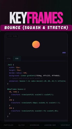 CSS Keyframes Bounce Animation: Squash & Stretch Physics Tutorial #keyframes #cssanimation