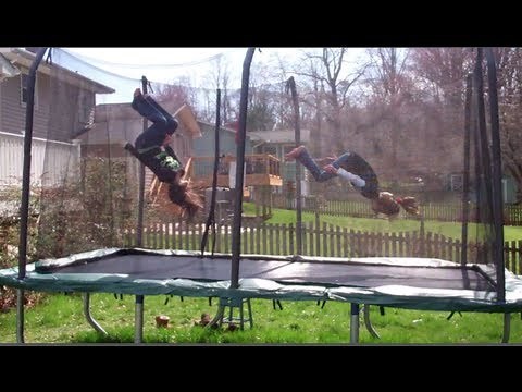 8 and 9 Year Old Gymnastics Tricks and Tumbling on the Trampoline