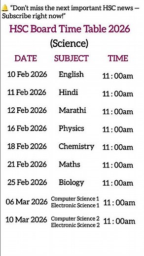 “📅 HSC Science 2026 Exam Time Table Released!” #hsc2026 #science #shorts #hscboard #trending