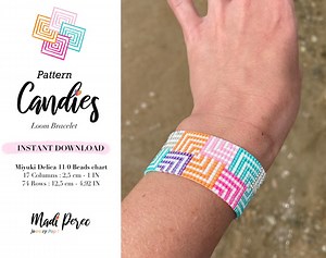 Loom Bracelet Model, Miyuki Délica Beaded Bracelet on a Loom, Multicoloured Geometric Bracelet, Miyuki Bracelet Model - Candies - Etsy