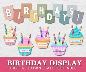 Editable Classroom Birthday Bulletin Board Cupcake Bulletin Board Printable Classroom Decor Bulletin Board Decor Teacher Resources Wall Deco - Etsy