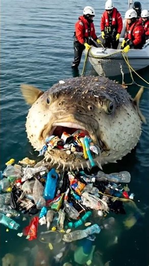 Rescuers Discover Fish Full Of Plastic Garbage 🌎 #savetheplanet #oceanlife #shorts
