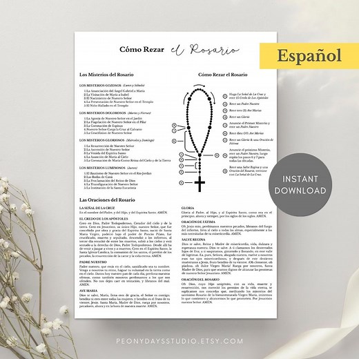 1-page SPANISH Rosary Prayer Guide | 4 Mysteries | Catholic Printable (A4/US Letter PDF) - Etsy