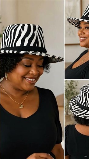 David & Young Zebra Print Wide Brim Safari Sun Hat Black White 7 inches
