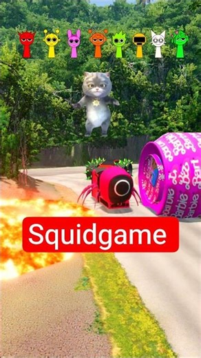 Spider man & squid game & Crazy Frog & Gummy bear & McQueen VS Bollard barbie in BeamNG.Drive