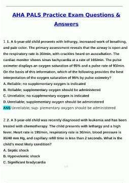 AHA PALS Practice Exam Latest 2025 Actual Questions and Verified Answers 2025 2026 A Grade 100 Guar
