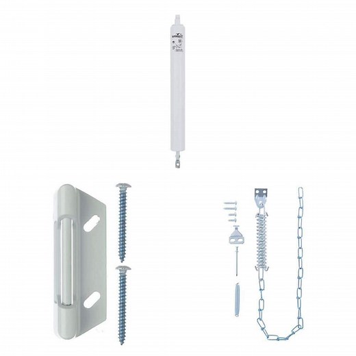 Wright Products Standard Duty Pneumatic Screen and Storm Door Closer, White, with Strike Plate and Steel Chain Stop Combo - The Home Depot