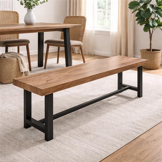 Solid Wood Dining Bench 152cm – Rustic Kitchen Bench With Metal Legs, Farmhouse Seating for 2-4 People, Modern Wooden Bench - Etsy