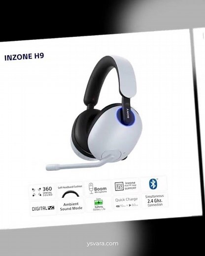 Sony INZONE H9 Wireless Noise Cancelling Gaming Headset White 360 Spatial Sound And 32 Hour Batte...