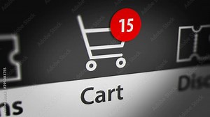 Animation of Adding Items to a Shopping Cart Icon on Computer Screen. Online Shopping Concept