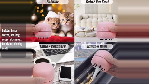 YUNYILAN Desktop Vacuum Cleaner USB Recharging, Portable Mini Vacuum Cleaner for Cleaning Eraser Crumbs, Dust, Crumbs, Computer Keyboard and Car (Pink)