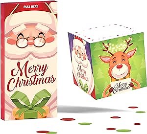 Exploding Confetti Christmas Card, Pop up Christmas card for kid, friend, him, her, mom, dad, surprise Christmas box, Add Gift Card Holder (Santa)
