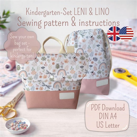Kindergarten Backpack & Drawstring Bag Sewing Pattern PDF – Kids Backpack DIY – A4   US Letter – Instant Download – Preschool Bag Pattern - Etsy