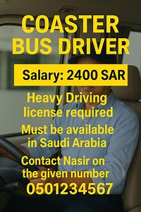 34K views · 496 reactions |  Hiring Now: Coaster Bus Driver – Saudi Arabia  Exquisite company is looking for a skilled and responsible Coaster Bus Driver in Saudi Arabia. Salary: 2400 SAR per month Requirements: • Must hold a valid Heavy Driving License • Currently available in Saudi Arabia • Experienced and committed to safety and punctuality If you meet the above criteria.  Contact Nasir on the given number: +96653 5123312 | Ishfaq Ahmad Bhat | Facebook