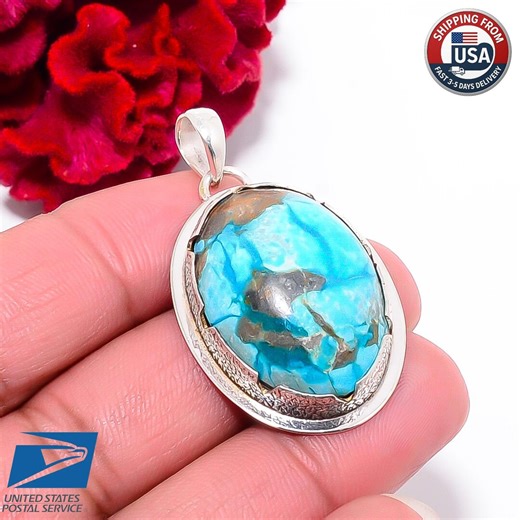 Chrysocolla Boho Pendant 925 Sterling Silver Blue Stone Jewelry - Etsy