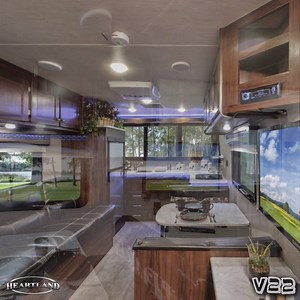 Take a quick tour of the 2018 Terry Classic V22. This travel trailer has an eye-catching retro exterior with modern features on the inside. And just look at the amazing view you get from the panorama windshield. | Heartland RVs