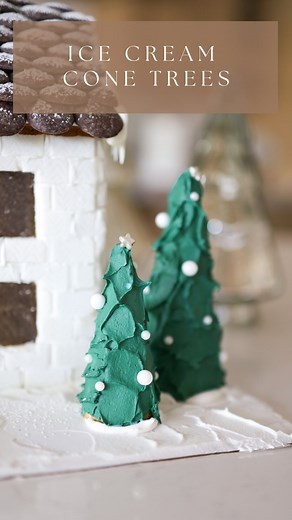 Andie • Judy’s Gingerbread on Instagram: "Tutorial: 3 ways to make ice cream cone trees for gingerbread houses! 🌲"