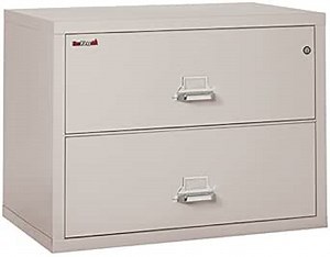 Fireking Fireproof Lateral File Cabinet (2 Drawers, Impact Resistant, Water Resistant), 27.75" H x 37.5" W x 22.13" D, Platinum