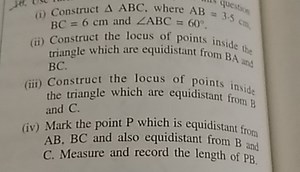 Construct triangle ABC where AB = 3.5 cm, BC = 6 cm, and angle ... | Filo