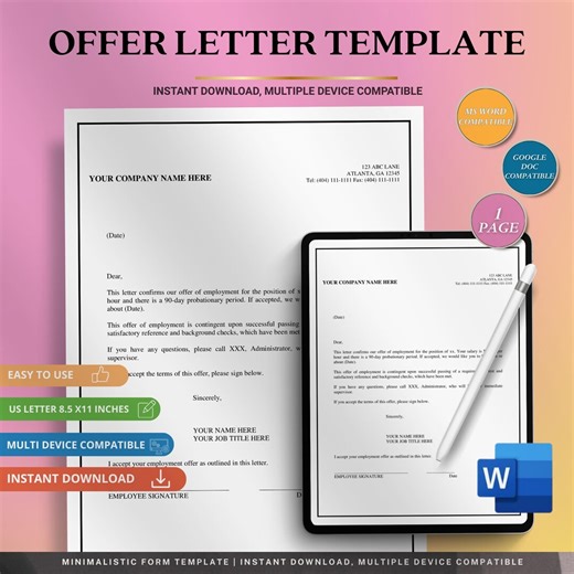 Editable Offer Letter Template (MS Word DOC) for Hiring - Etsy