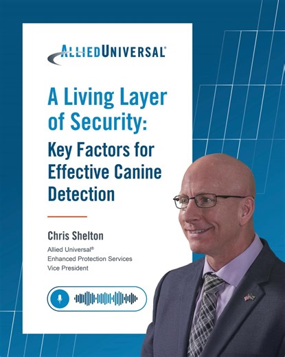 Canine detection is more than a tool — it’s a living layer of security. From adaptability to emerging threats, to handler expertise and rigorous sustainment training, canine teams help deliver versatility and deterrence that can’t be matched. Explore the key factors that distinguish effective canine programs in our latest blog. https://ow.ly/rOBt50Xta1l #SecuritySolutions #CanineDetection #ThreatManagement | Allied Universal