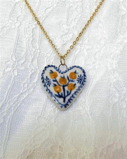 Handmade Ceramic Heart Necklace – Orange Branch, Porcelain Style Pendant, Cottagecore Jewelry - Etsy