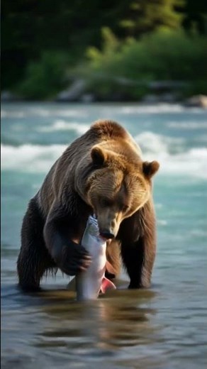 Raw Nature: Grizzly Bear Eating Salmon in the Wild #Shorts #Wildlife”