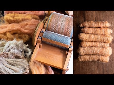 Blending fibres on a drum carder (wool and flax tow)