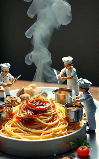 MINIATURE CHEFS COOKING SPAGHETTI | AI Animated Cooking | 8K Ultra HD