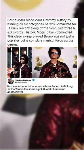 Bruno Mars' Historic 6-Grammy Clean Sweep in 2018 #BrunoMars #Grammys #cleansweep