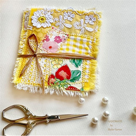 Fabric Clusters | Handmade Journal Embellishments | Lace, Linen, Crochet & Textile Layers - Etsy