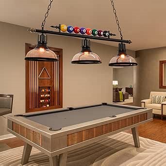 Island Light, Hanging Pool Table Light Fixture With 3 Glass Shades, Billiard Pendant Lamp, Special Billiard Ball Decoration Chandelier 3 Lights