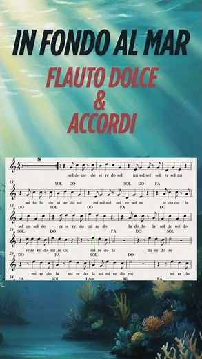 IN FONDO AL MAR - La sirenetta sountrack - Spartito facile per flauto dolce con accordi