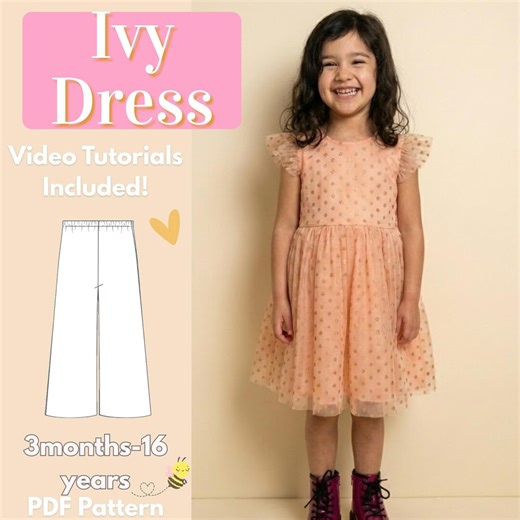 Girls Empire Waist Dress Sewing Pattern, Cap Sleeve, Knee Length Gathered Skirt, PDF Printable - Etsy