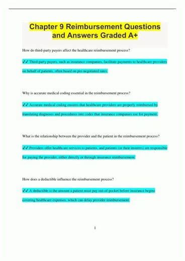 Chapter 9 Reimbursement Questions and Answers Graded A2596