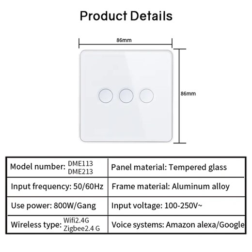 DUOMEI Tuya Wifi Smart Switch Concave Convex Touch Glass Panel 1/2/3/4 Gang Wireless for Smart Home Google Alexa Smart Life App