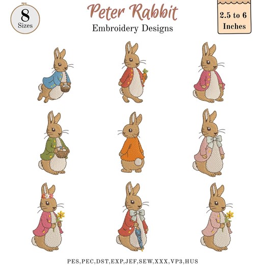 Rabbit Embroidery Machine Designs, Vintage Bunny, Easter Rabbit With Basket Carrot Flower Umbrella, Woodland, Size, Instant Download - Etsy Australia