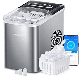 GoveeLife Smart Countertop Ice Makers, Portable Ice Maker Machine with Self-Cleaning, 6 Mins 9 Bullet Ice, 26lbs/24Hrs, Voice Remote for Home Kitchen Party Camping, with Ice Scoop Stainless Silver