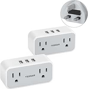 Amazon.com: TESSAN US to UK Plug Adapter 2 Pack, Type G Plug Converter with 2 Power Outlet 3 USB Ports, Travel Adaptor for USA to London Ireland Scotland England Dubai British Kenya Irish : Electronics