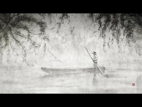 How to draw a sea Landscape painting "Nostalgic Boat". Sumi-e/ink painting/watercolor/