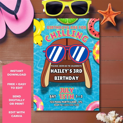 Pool Party Birthday Invitation | Birthdays Are for Chillin Invite | Summer Birthday Invitation | Editable Canva Pool Party Invite - Etsy Canada