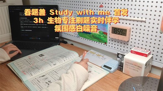 Study with me 实时伴学自习室丨专注氛围感丨生物刷题 3h 超长视频丨雨声白噪音丨 by 吞题兽 我的首个动力 swm