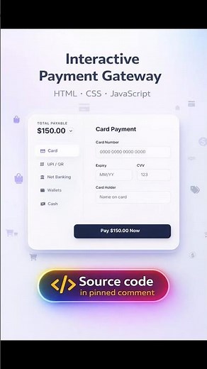 Interactive Payment Gateway - Built with HTML, CSS & JavaScript | @devsQUE #coding #shorts